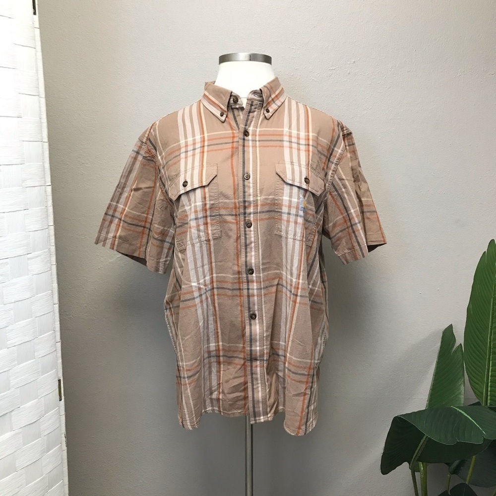 Carhartt Men's Tan Plaid Short Sleeve Shirt